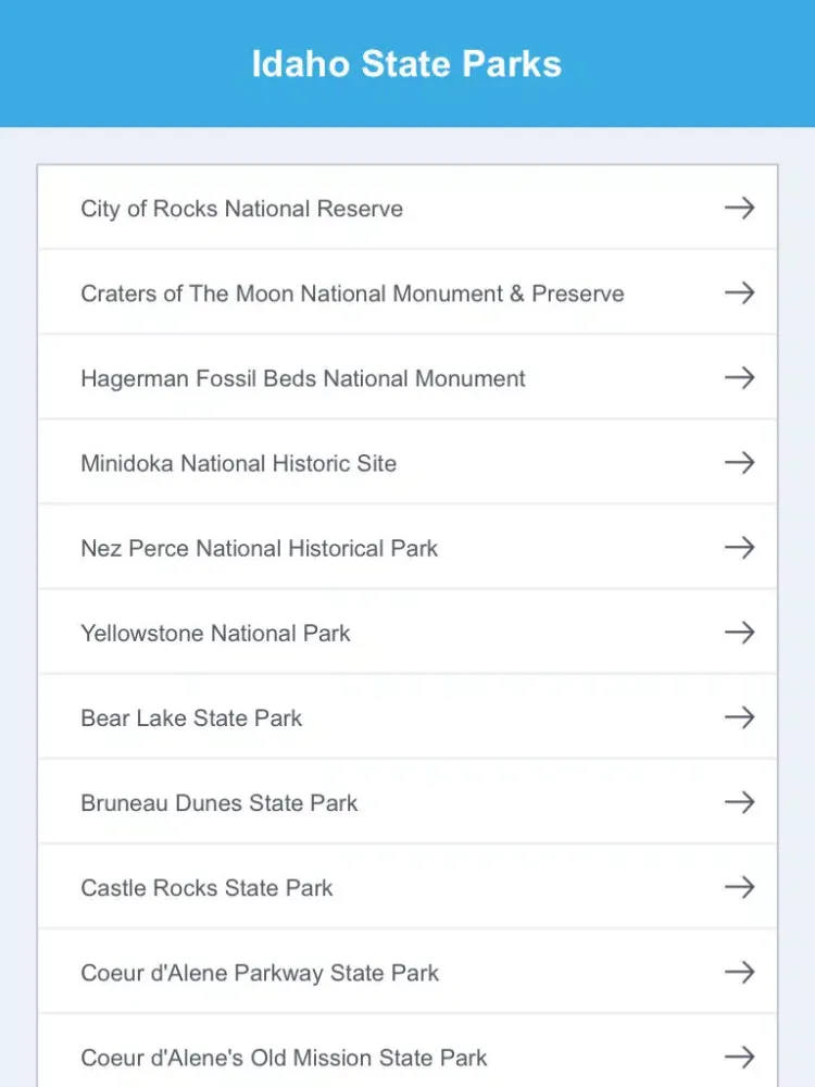 Idaho State Parks & National Parks iPad  Screenshots