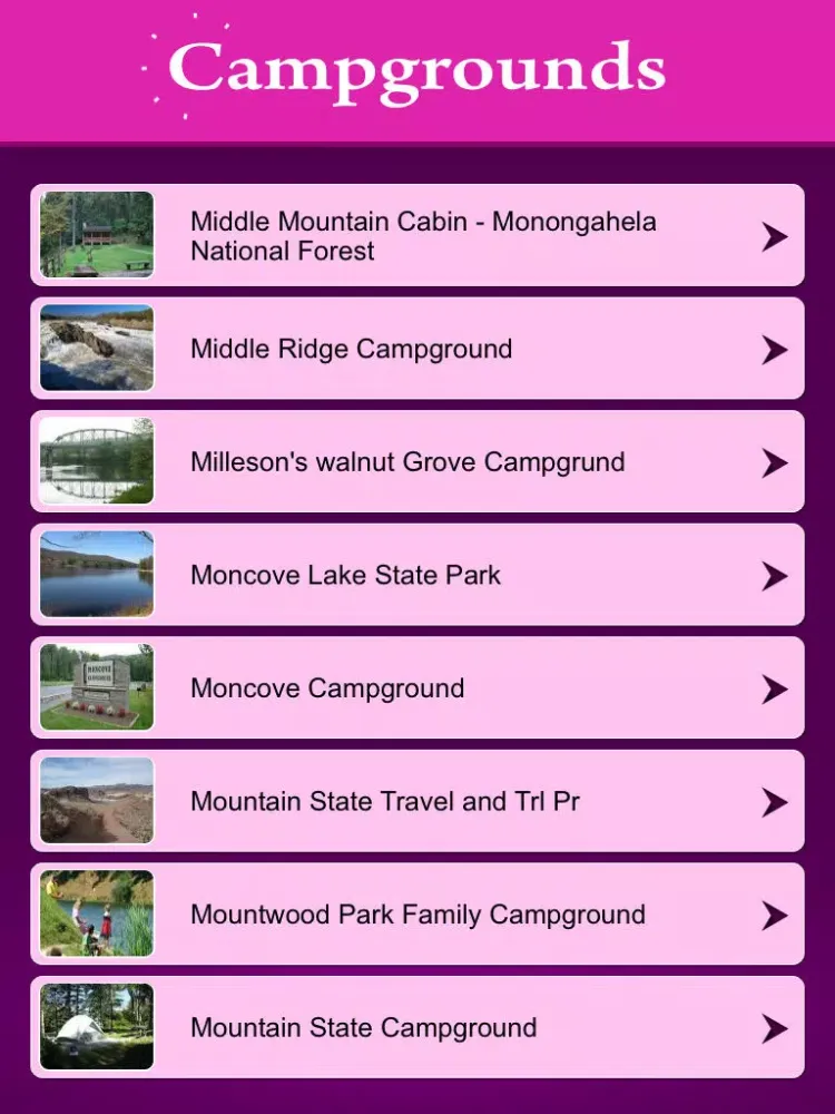 ภาพหน้าจอของ West Virginia Campgrounds and RV Parks iPad 