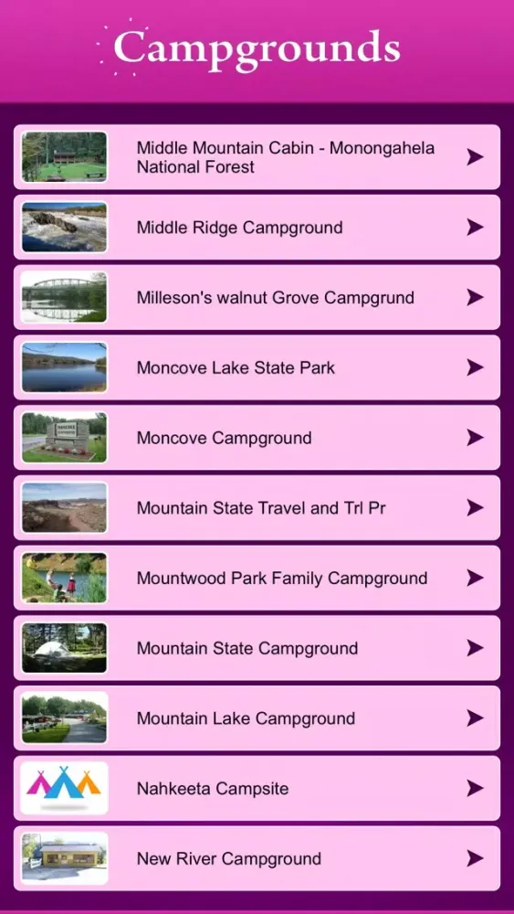 ภาพหน้าจอของ West Virginia Campgrounds and RV Parks
