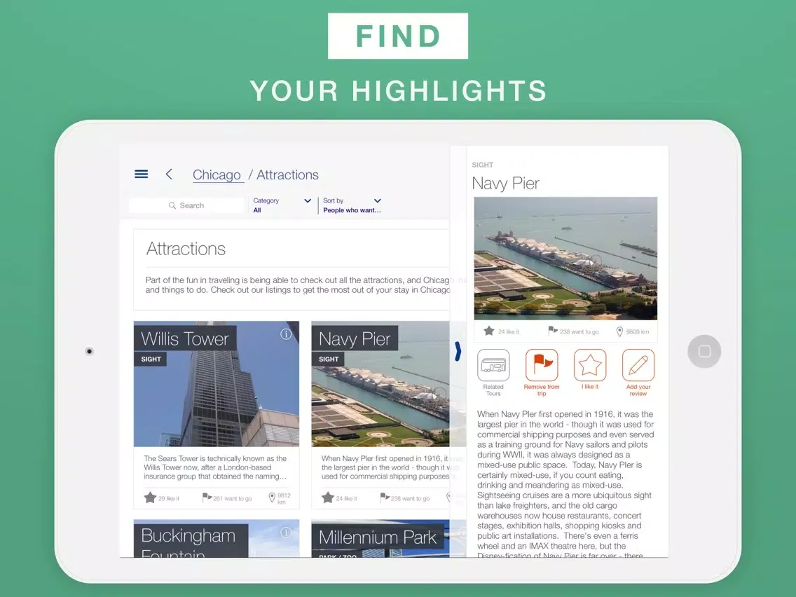 Chicago - Travel Guide & Offline Map iPad  スクリーンショット