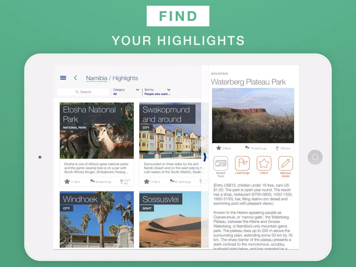 Namibia - Travel Guide & Offline Map iPad 應用截圖