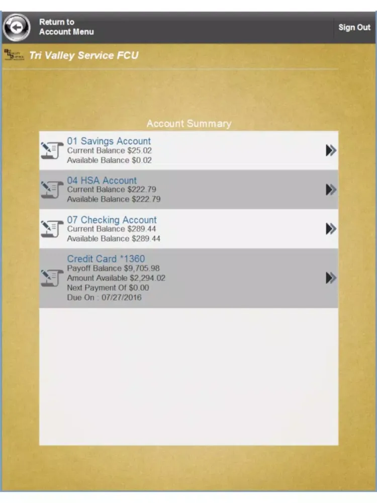 Screenshot di Tri Valley Service FCU iPad 