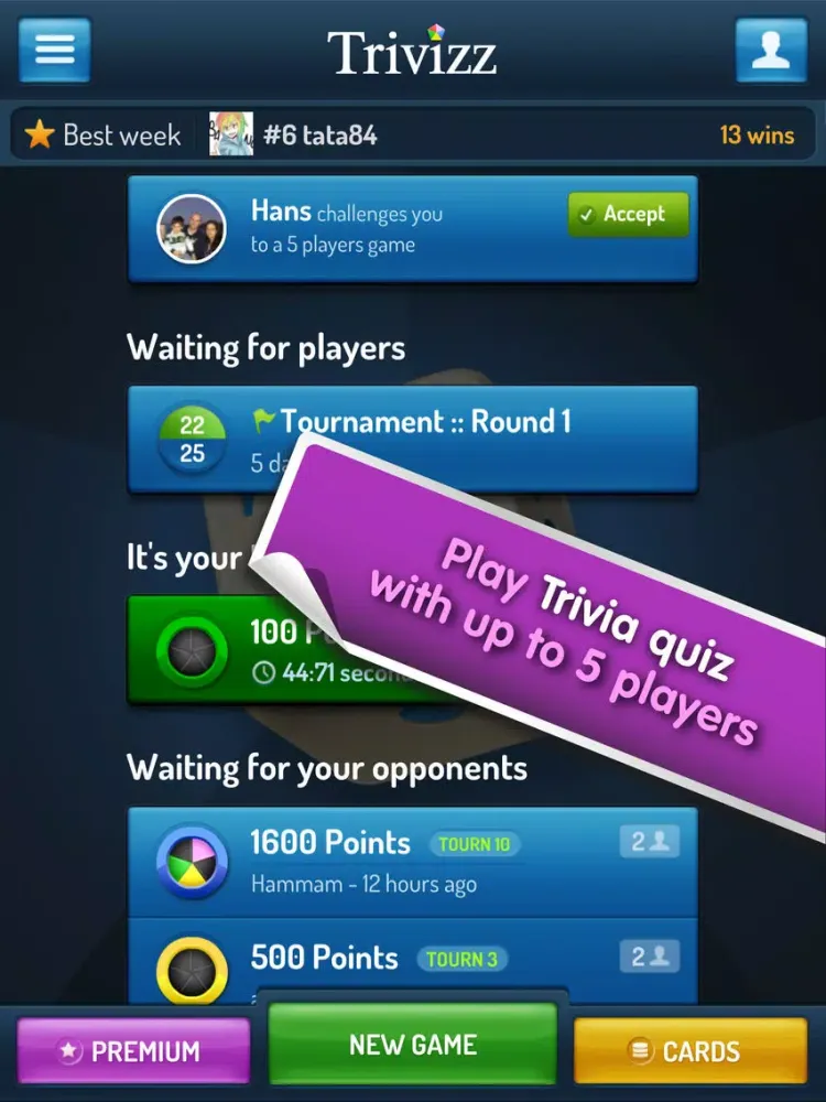 Trivizz - Trivial Quiz game for up to 6 players iPad 应用截图