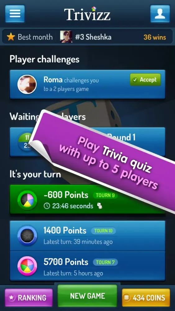 Trivizz - Trivial Quiz game for up to 6 players应用截图
