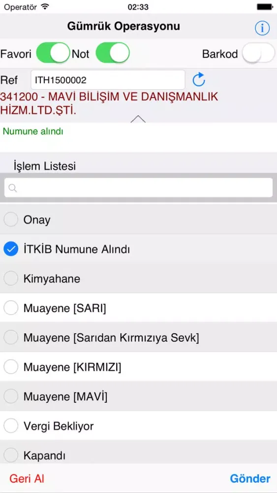 Zrzuty ekranu Mavi Gümrük Mobil Operasyon Takip