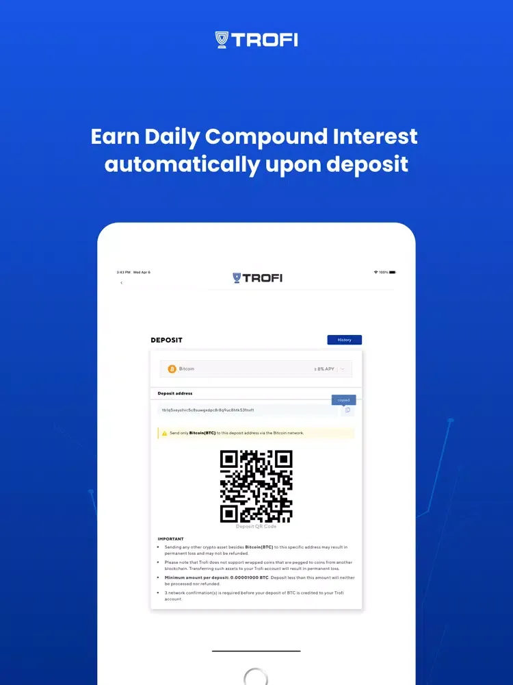 Tangkapan layar Trofi: Earn Interest on Crypto iPad 