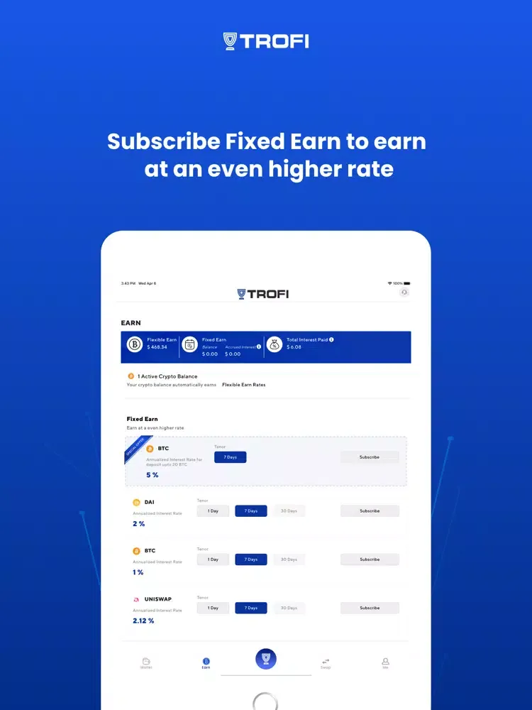 Tangkapan layar Trofi: Earn Interest on Crypto iPad 