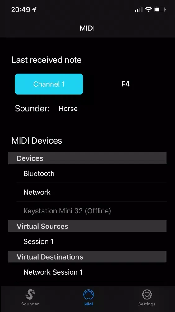 Tangkapan layar MIDI Sounder