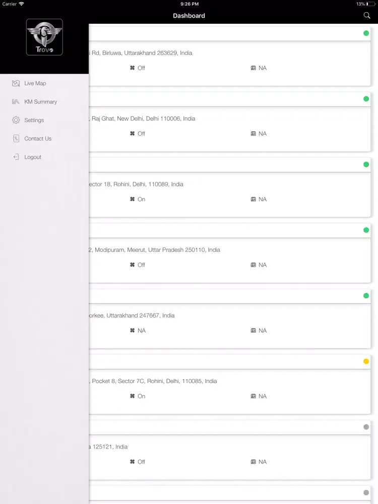 Ảnh chụp màn hình của Trovo Track iPad 