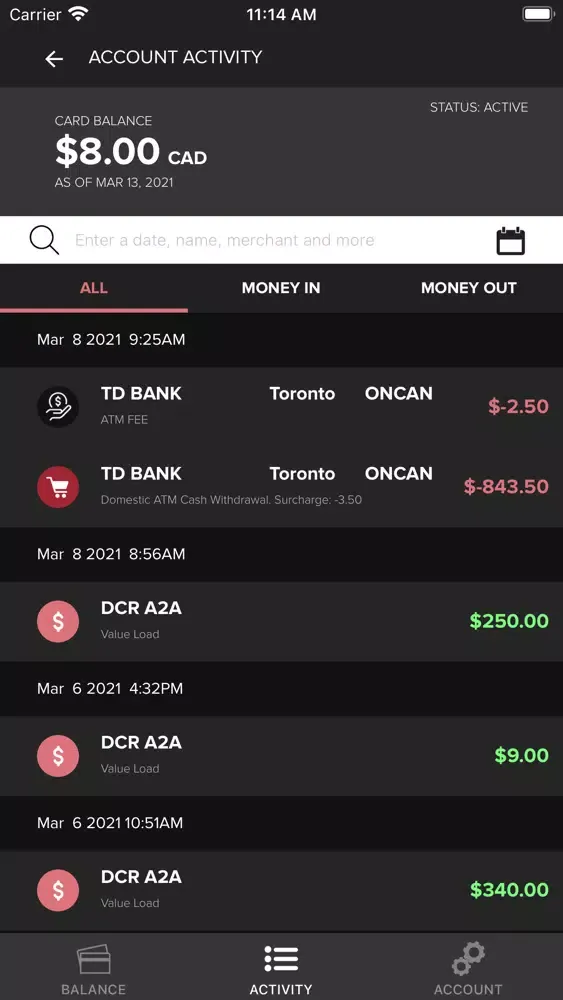 Capturas de tela do EDSS Balance Checker