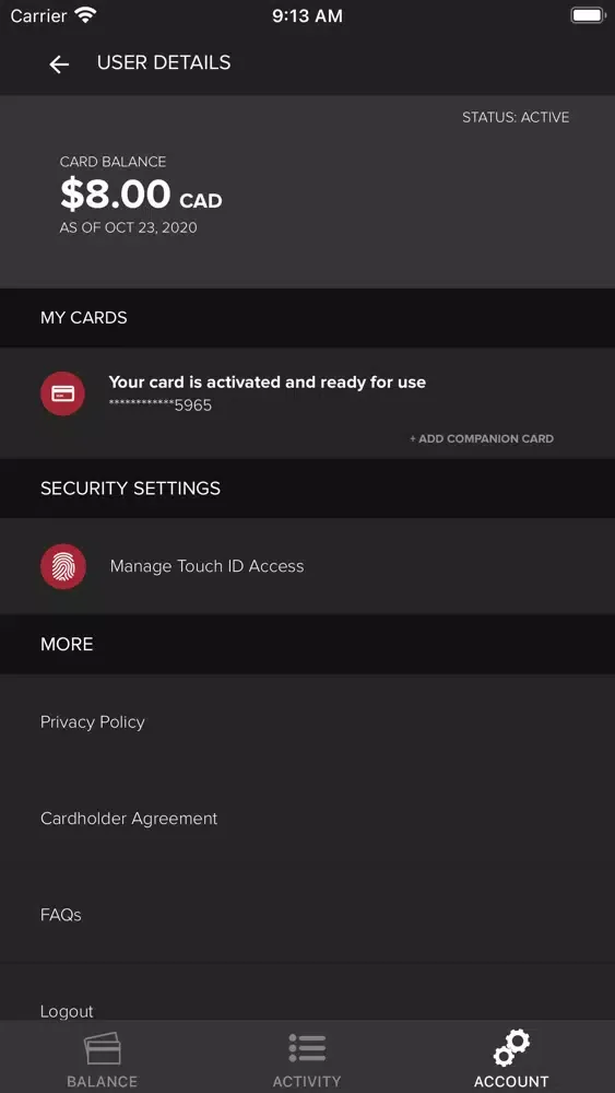 Zrzuty ekranu Sinclair Balance Checker