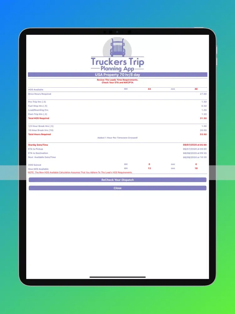 Tangkapan layar ETA PTA Calculator Solo iPad 