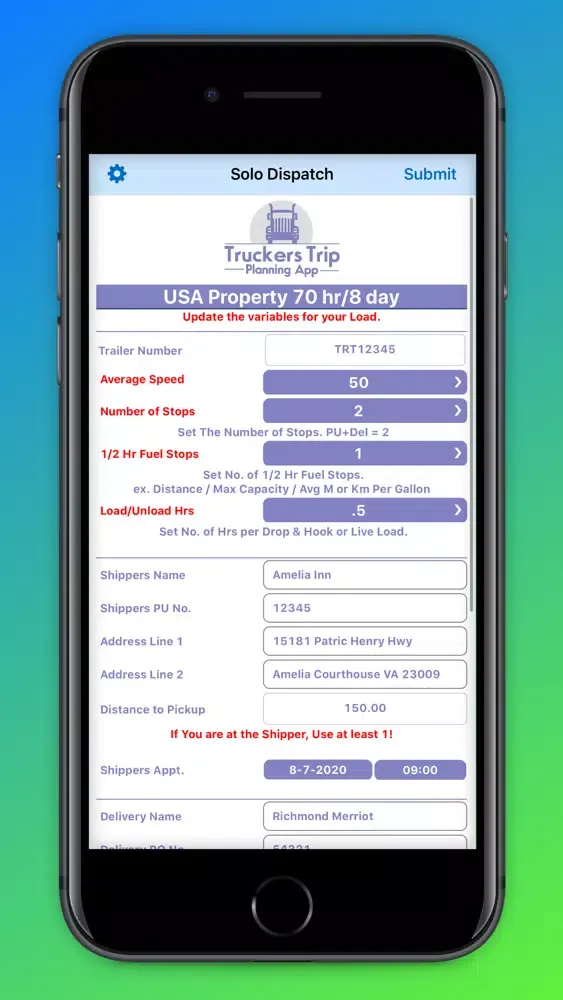 Tangkapan layar ETA PTA Calculator Solo