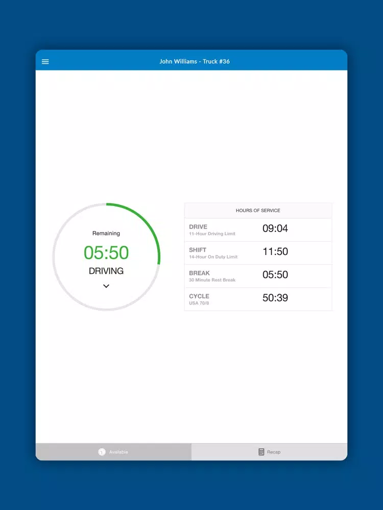 Ảnh chụp màn hình của truckinghub™ ELD iPad 