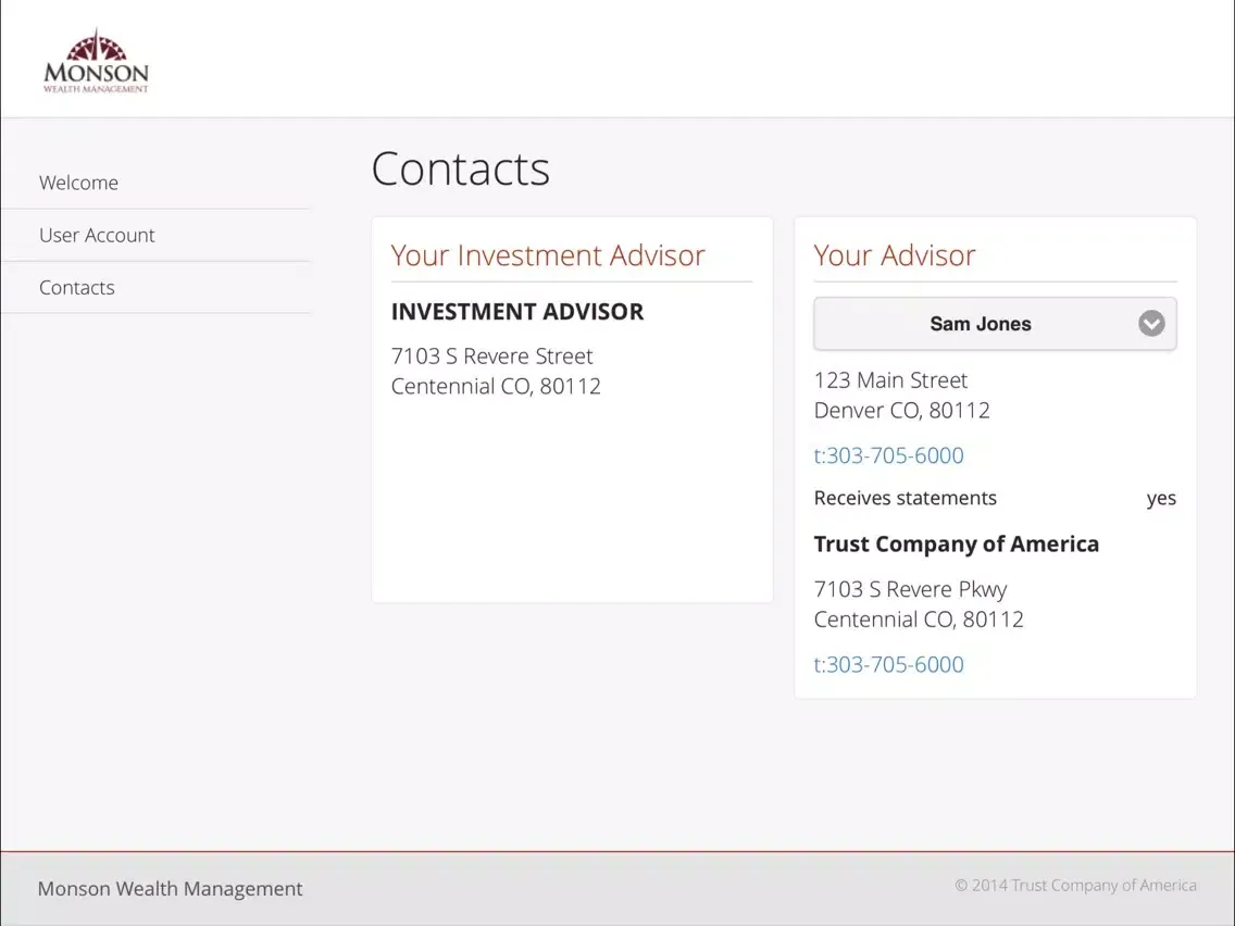Ảnh chụp màn hình của Monson Wealth Management iPad 