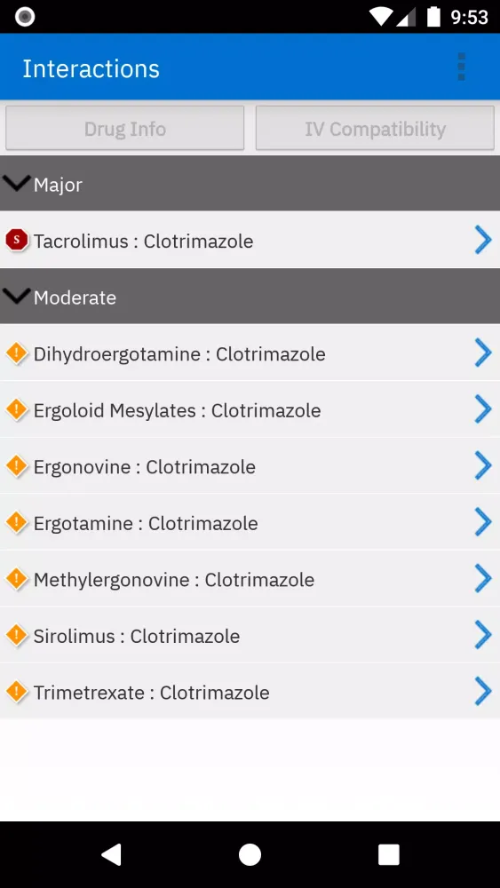 Ảnh chụp màn hình của Micromedex Drug Interactions