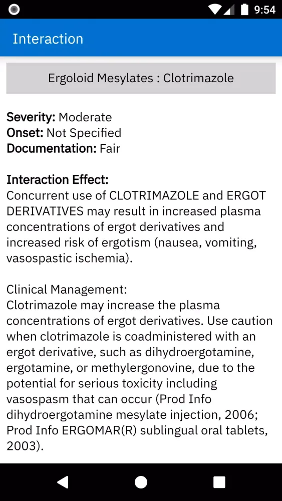 Ảnh chụp màn hình của Micromedex Drug Interactions