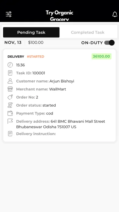 Tangkapan layar Try Organic Grocery Driver