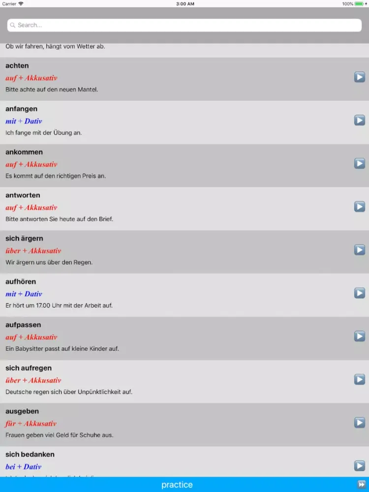 Screenshot di Verben mit Präpositionen iPad 