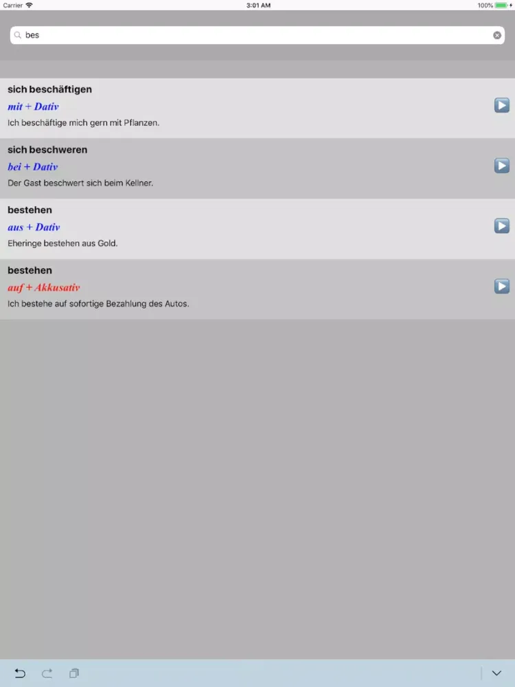 Screenshot di Verben mit Präpositionen iPad 