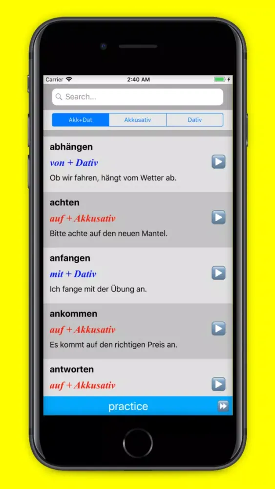 Screenshot di Verben mit Präpositionen