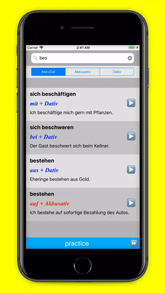 Screenshot di Verben mit Präpositionen