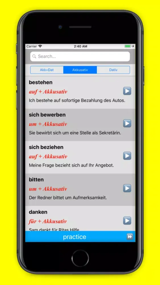 Screenshot di Verben mit Präpositionen