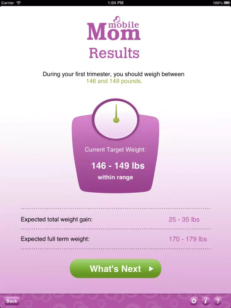 Screenshot di Pregnancy Weight Calculator & Baby Bump Weight Gain from Mobile Mom iPad 