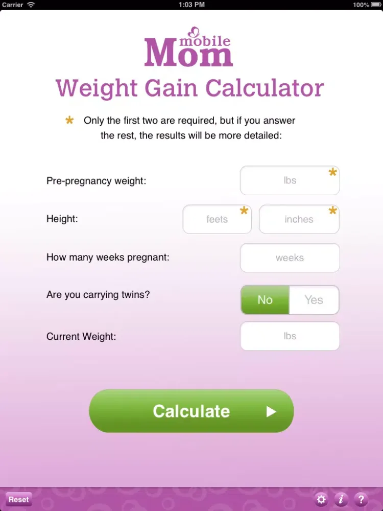 Screenshot di Pregnancy Weight Calculator & Baby Bump Weight Gain from Mobile Mom iPad 