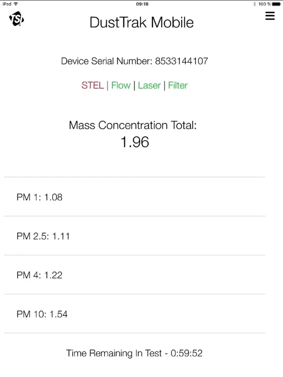 DustTrak Mobile iPad  Screenshots