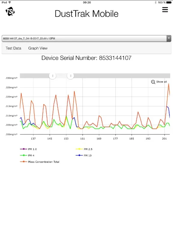 DustTrak Mobile iPad  Screenshots