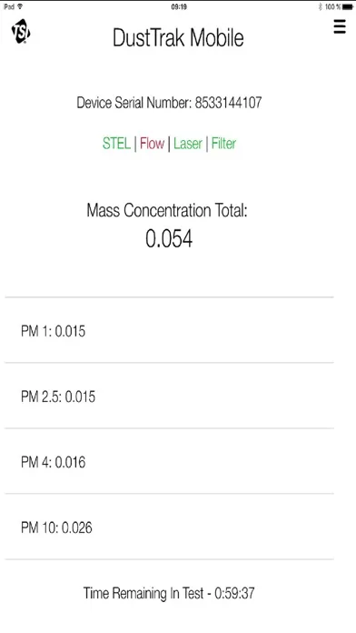 DustTrak Mobile Screenshots