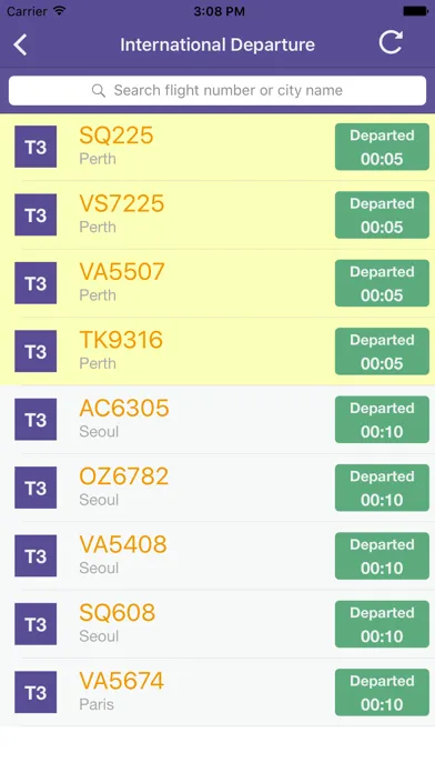Tangkapan layar Changi Airport Flight Status