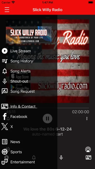 Tangkapan skrin Slick Willy Radio