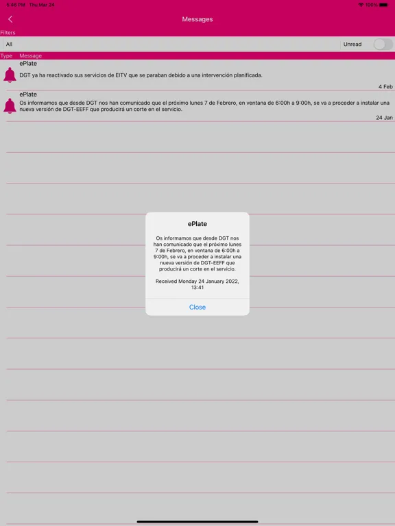ภาพหน้าจอของ T-Notifica iPad