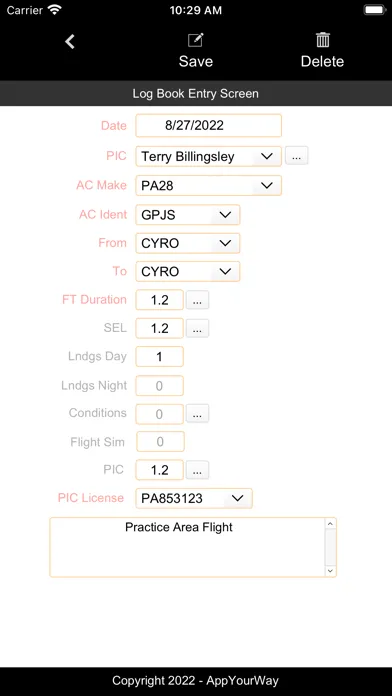 Screenshot di Aviation eLog Book