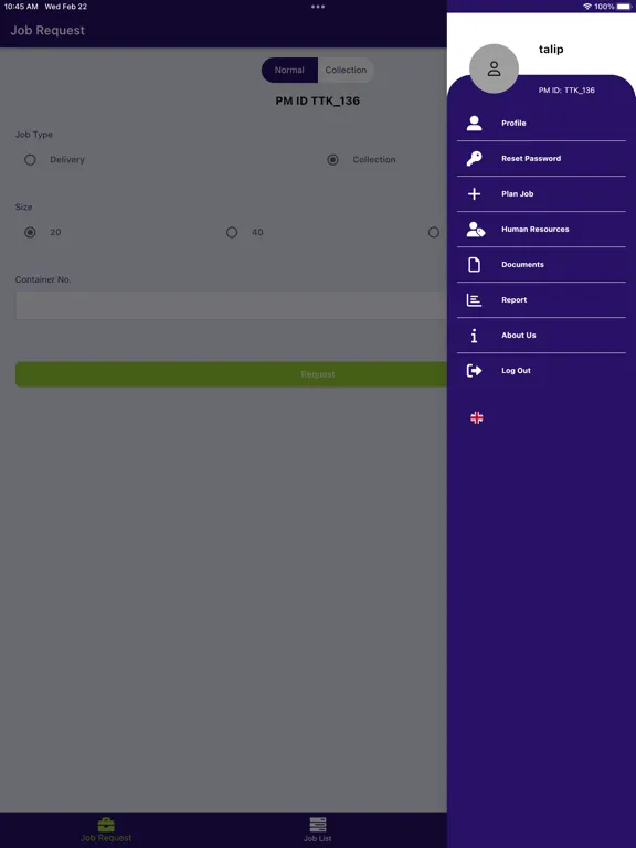 Ảnh chụp màn hình của TTK Driver App iPad 