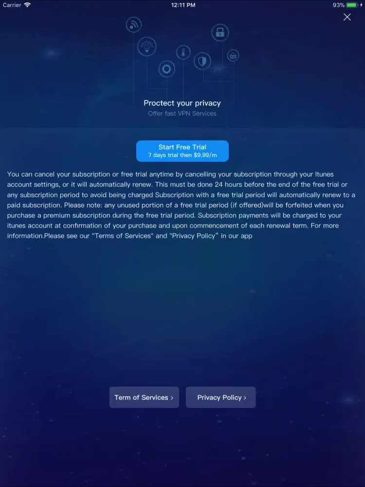 Zrzuty ekranu VPN Blue-Hotspot Unlimited VPN iPad 