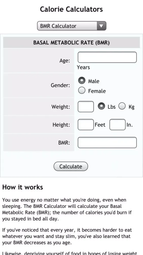 ภาพหน้าจอของ Calorie Calcs