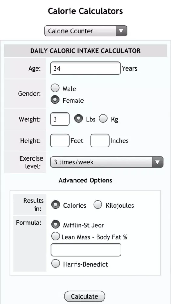 ภาพหน้าจอของ Calorie Calcs