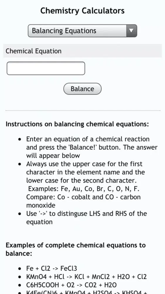 Chemistry Calcs スクリーンショット