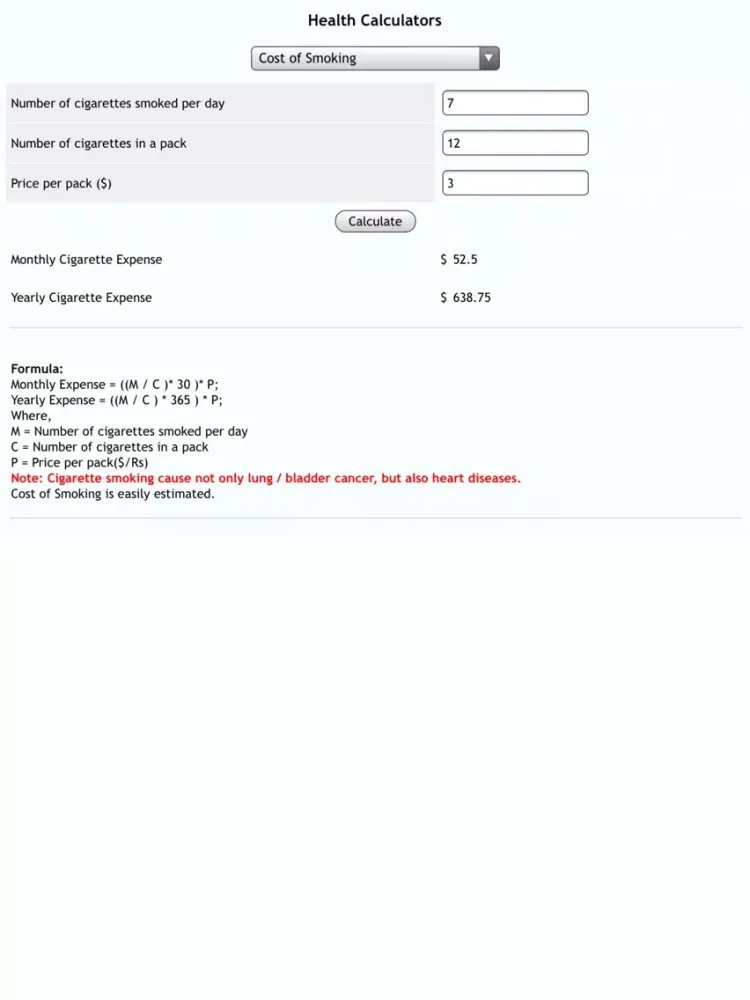 ภาพหน้าจอของ Health Calculators iPad 