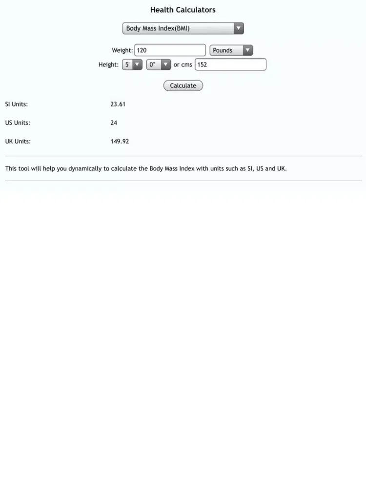 ภาพหน้าจอของ Health Calculators iPad 