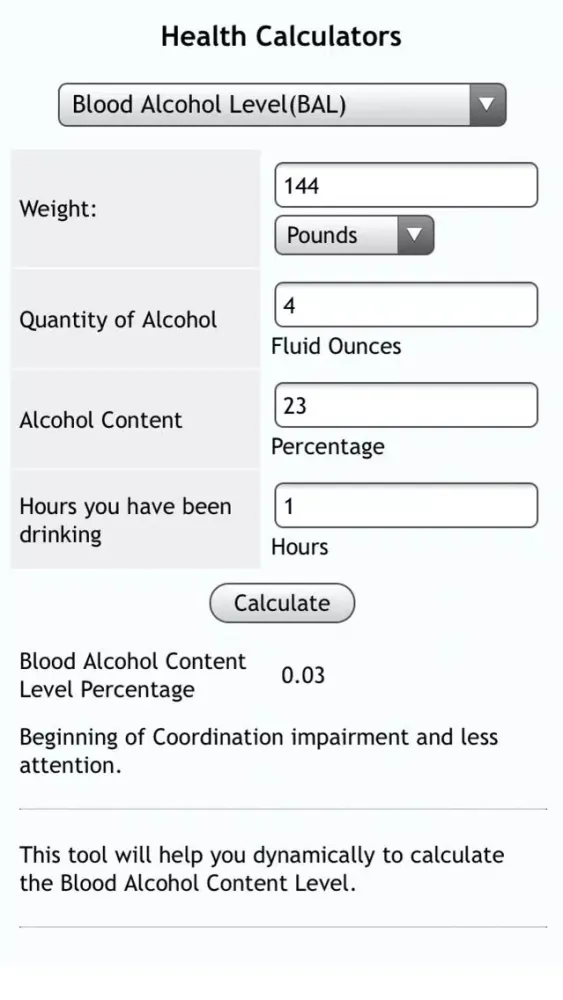 ภาพหน้าจอของ Health Calculators