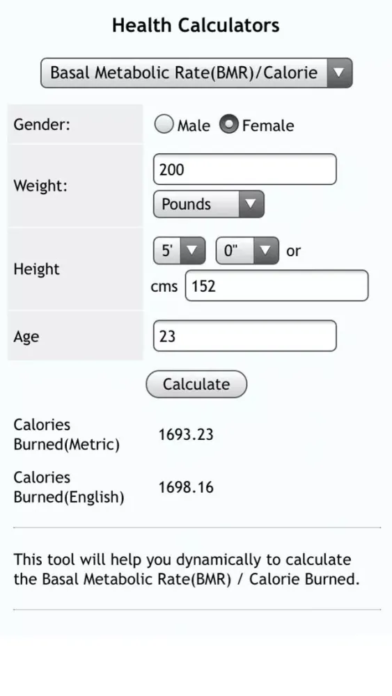 ภาพหน้าจอของ Health Calculators