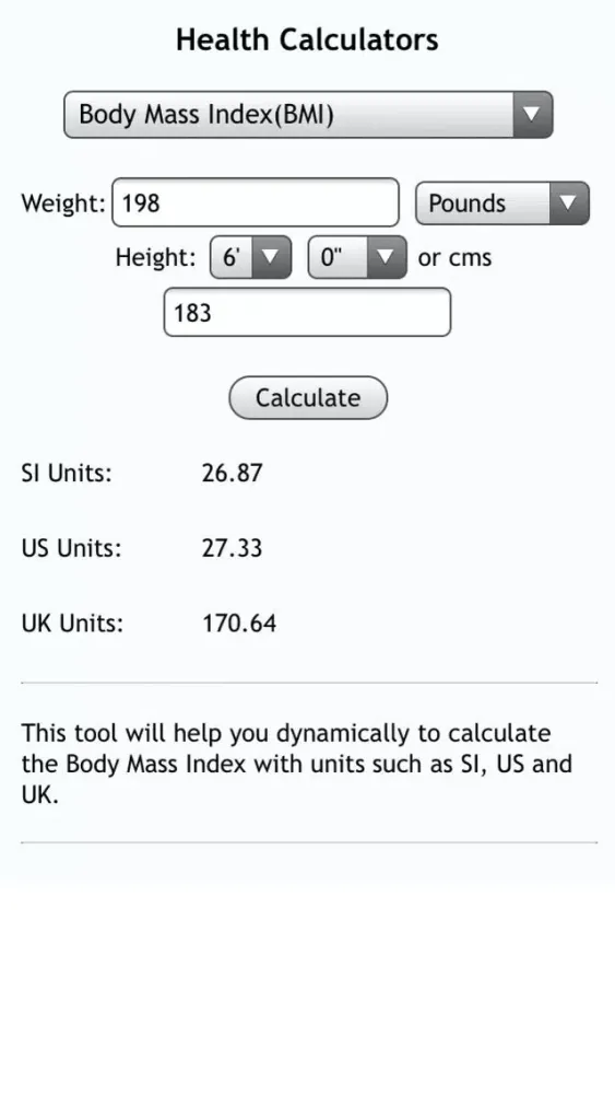 ภาพหน้าจอของ Health Calculators