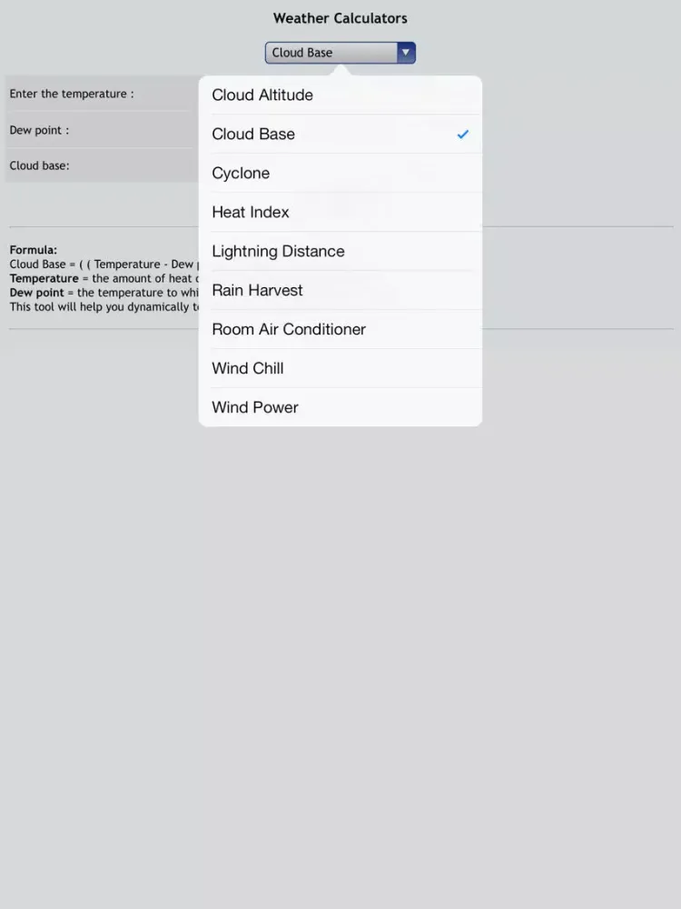 Скриншоты Weather Calcs iPad 
