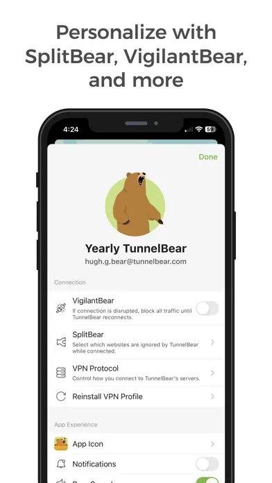 ภาพหน้าจอของ TunnelBear: Secure VPN & Wifi
