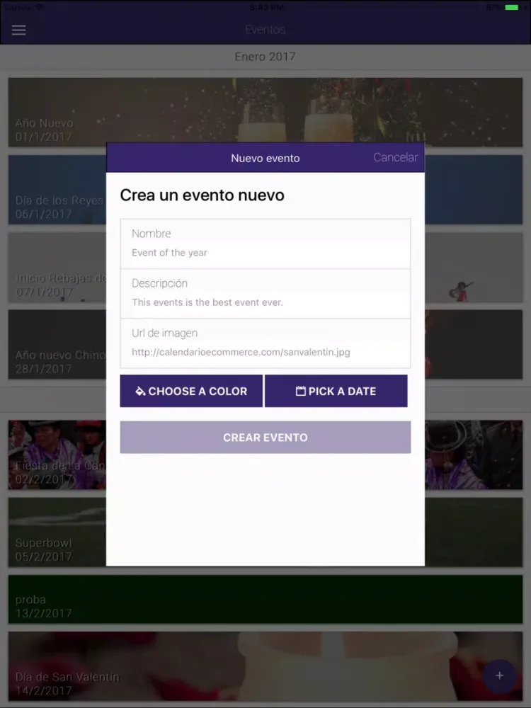 Tangkapan layar Calendario eCommerce iPad 