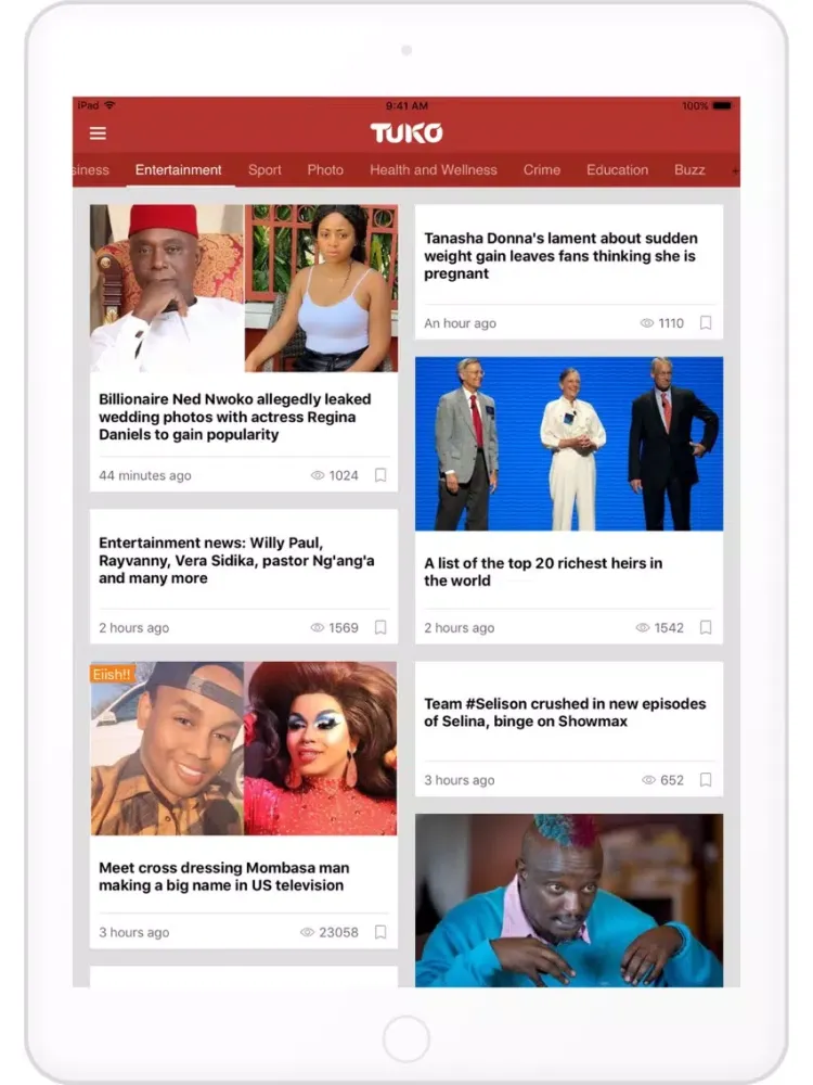 Tangkapan skrin Kenya News TUKO.co.ke iPad 